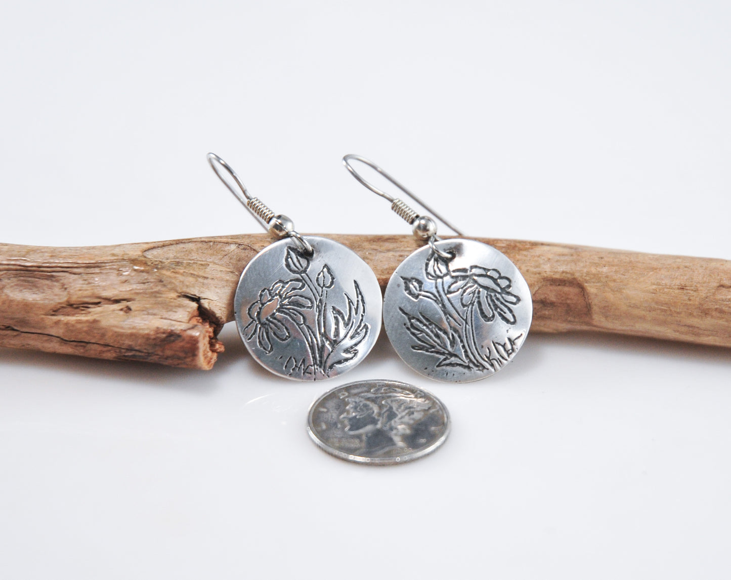 Signed Sterling Silver Flower Earrings