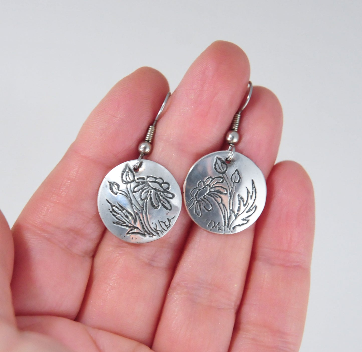 Signed Sterling Silver Flower Earrings