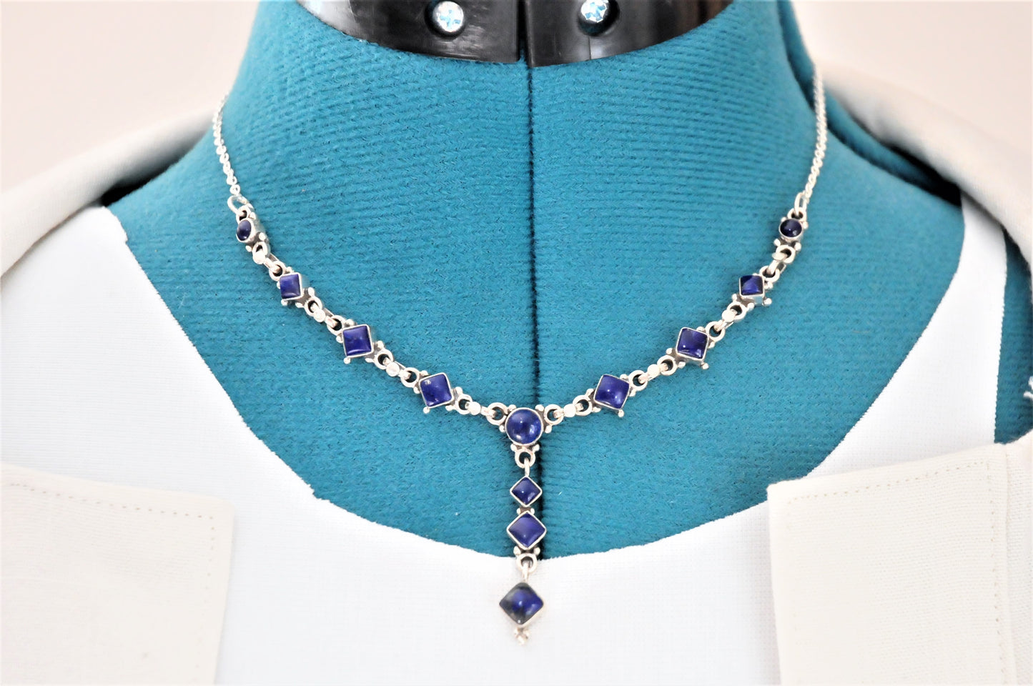 Adjustable Sterling Silver Lapis Y Choker Necklace