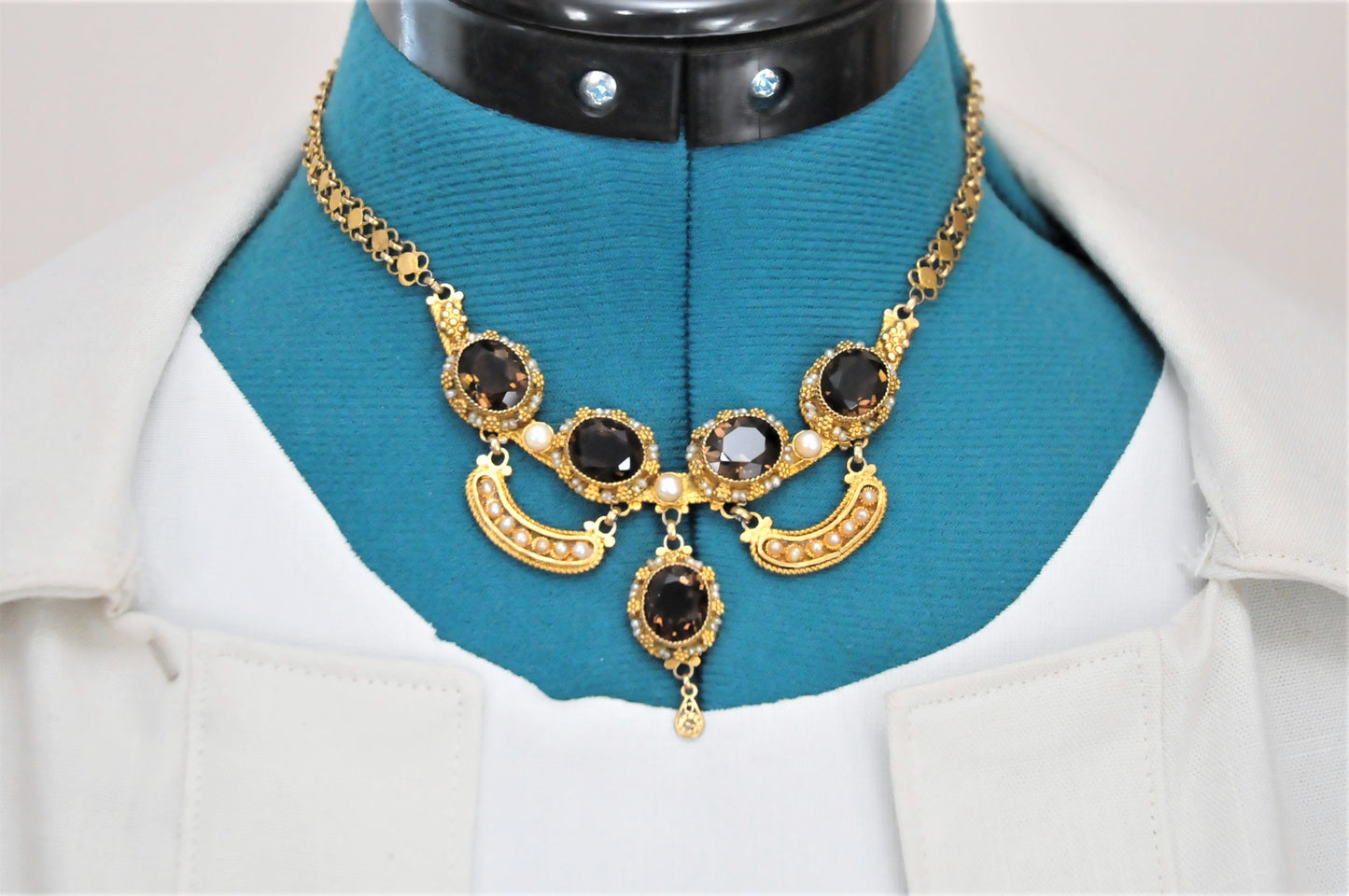 As is - Vintage Israel 935 Multi-Stone Bib Choker Necklace