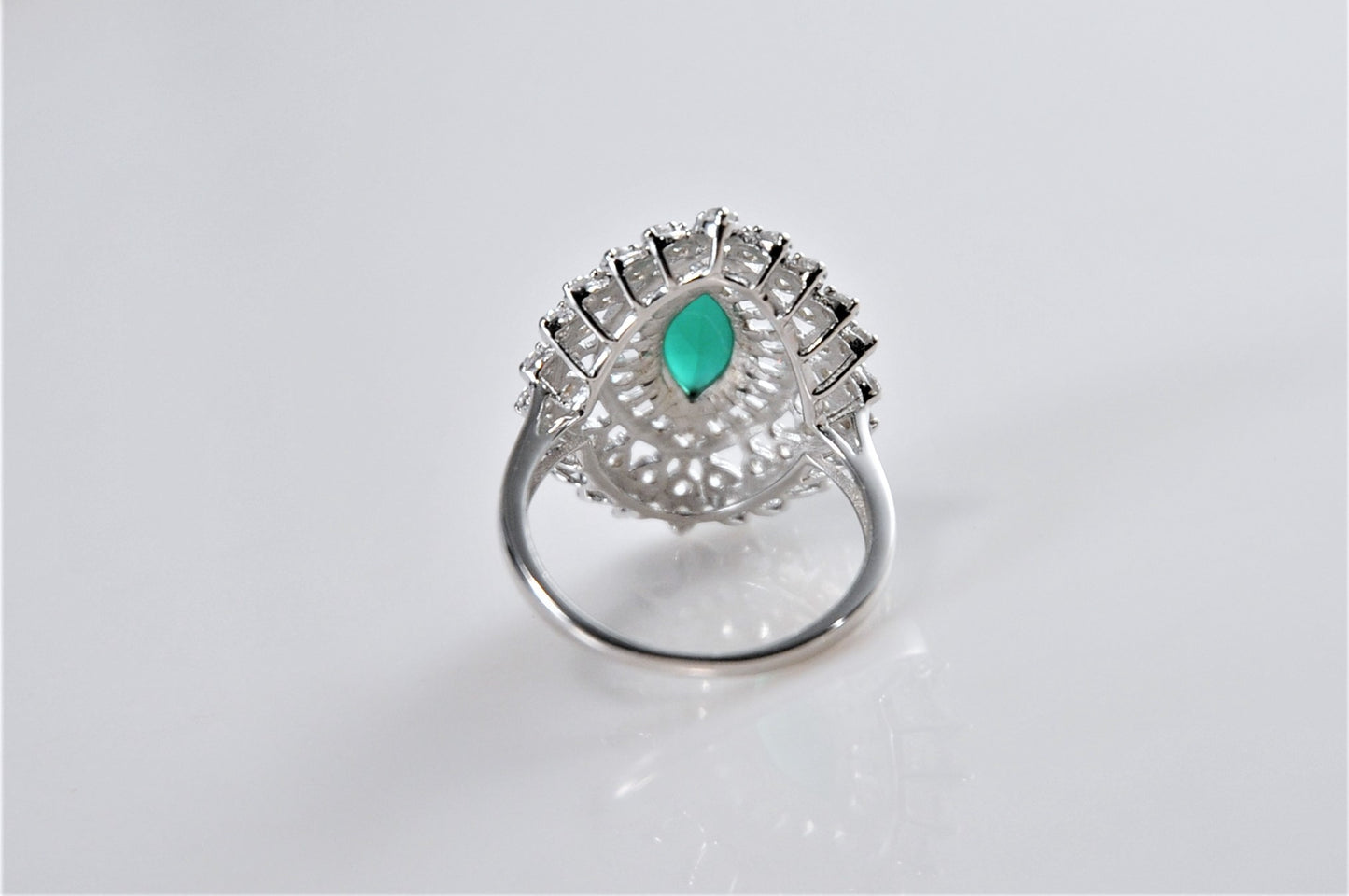 Designer Sterling Silver Marquise Emerald CZ Ring