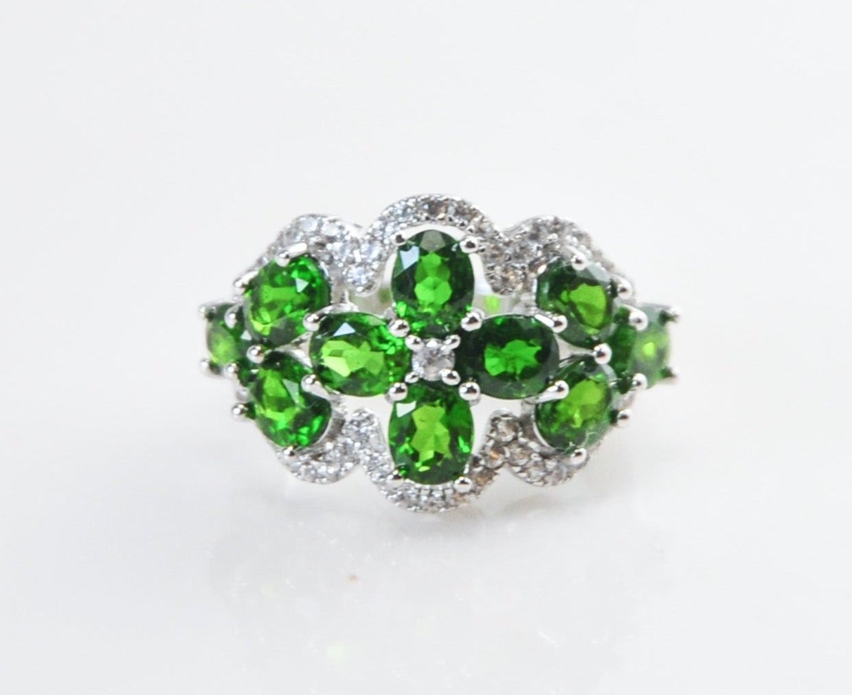 Designer 925 Sterling Silver Chrome Diopside CZ Cocktail Ring Size 5