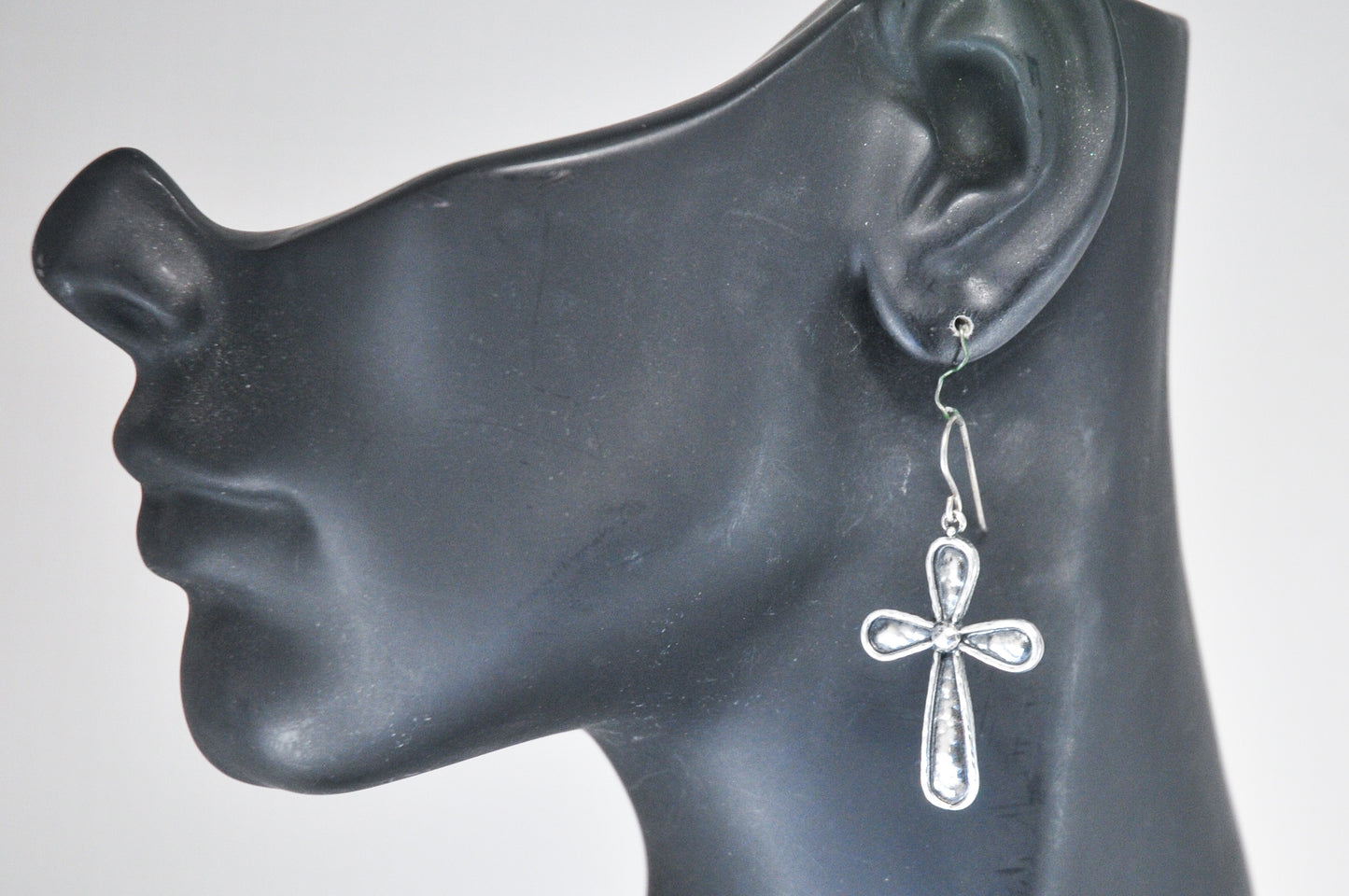 Signed Sterling Silver Hammered Cross Earrings