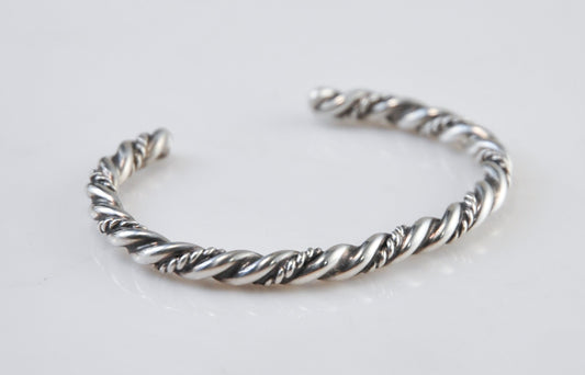 Small Wrist Navajo Sterling Silver Rope Twist Cuff Bracelet