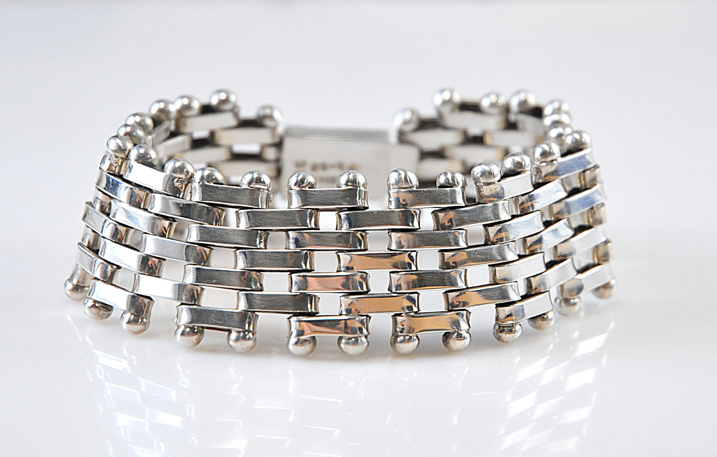 Taxco Wide Heavy Sterling Silver Bracelet