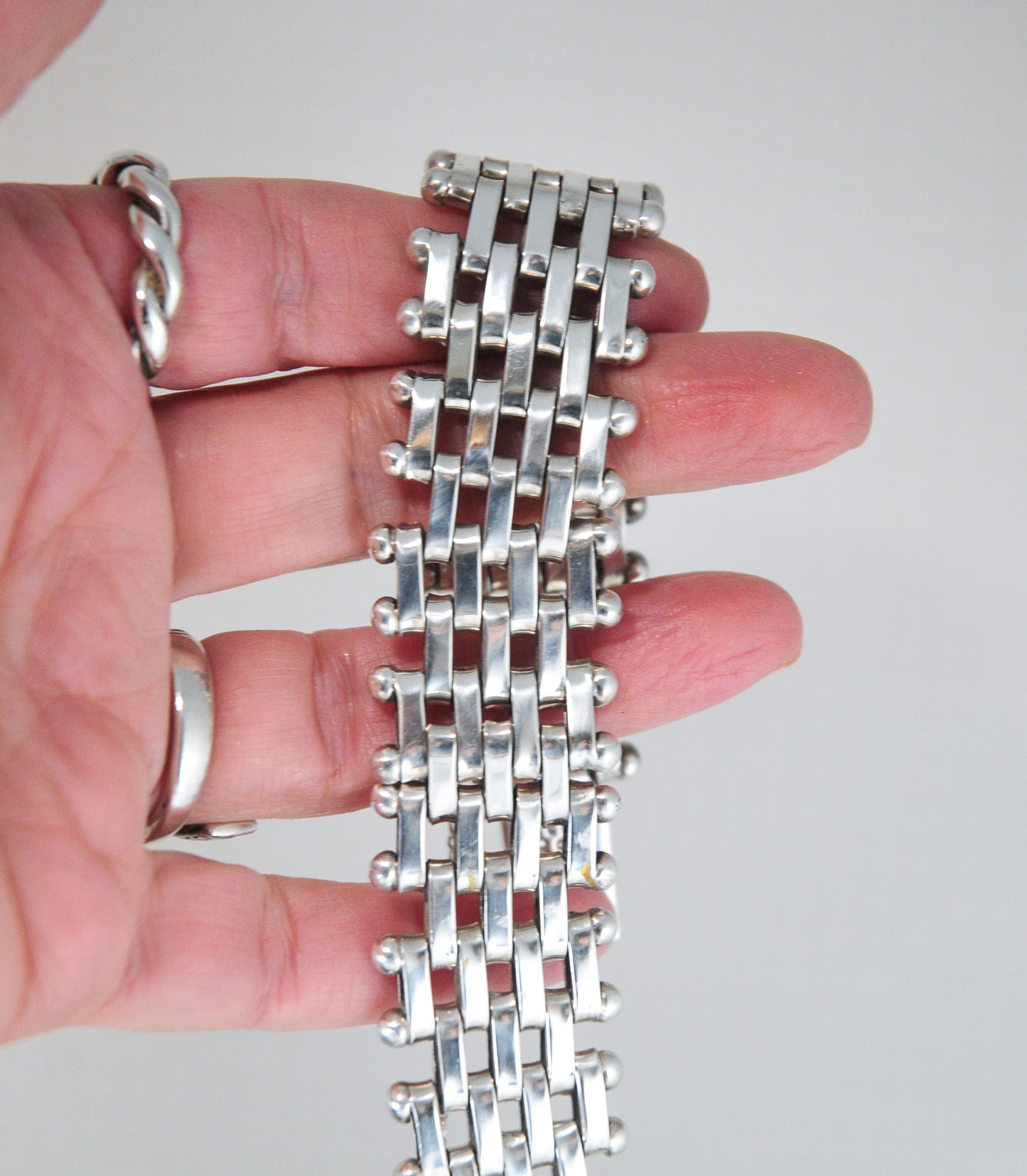 Taxco Wide Heavy Sterling Silver Bracelet