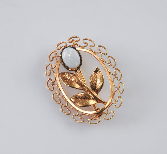 Vintage Signed Gold Filled Opal Flower Brooch