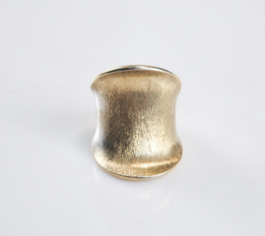 Designer Signed Gold over Sterling Long Concave Ring