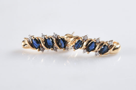 Vintage Designer 14K Gold Sapphire and Diamond Earrings