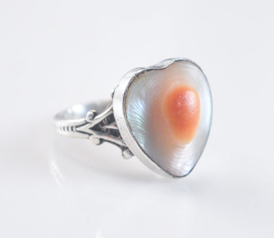 Antique Sterling Silver Heart Blister Pearl Ring