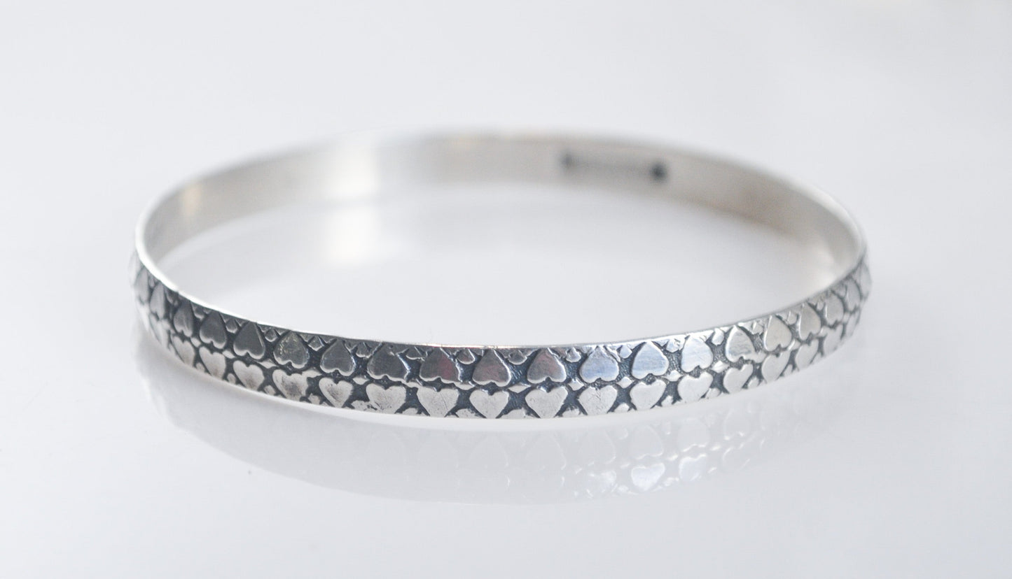 Vintage Danecraft Felch Sterling Silver Double Heart Bangle Bracelet