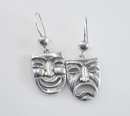 Sterling Silver Comedy Tragedy Mask Earrings