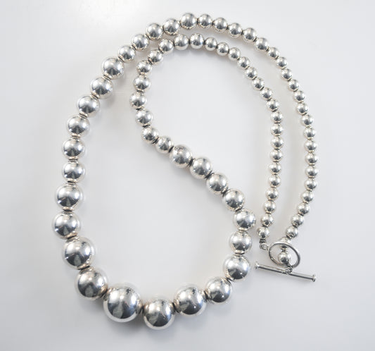 925 Thailand Sterling Silver Graduated Bead Ball Choker Necklace, 23 1/2 Inches