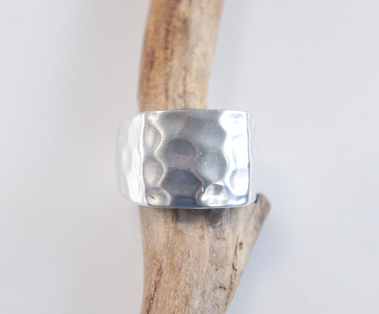 Designer Sterling Silver Square Hammered Ring