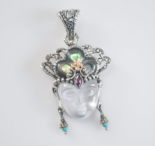 Estate Barbara Bixby Sterling Silver 18K Gold Accent Carved Goddess Enhancer Pendant