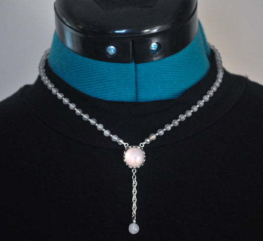 Designer Sterling Silver Rose Quartz Y Choker Necklace