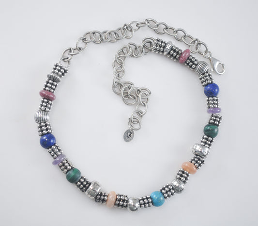 Relios Carolyn Pollack Sterling Silver Multi-Stone Bead Necklace