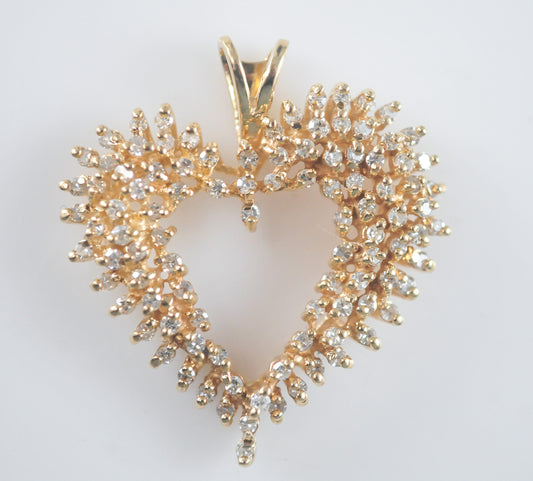 Large 14K Gold 1CTW Diamond Heart Pendant, 5 Grams