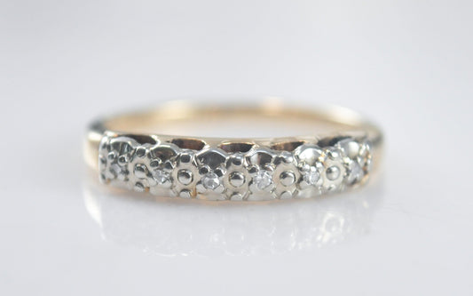 14K White and Yellow Gold Diamond Band Ring, Size 6 1/2