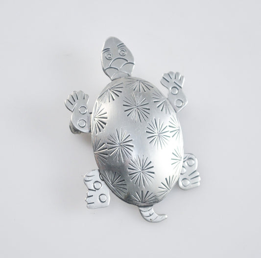 Silver Cloud Sterling Silver Turtle Brooch Pendant