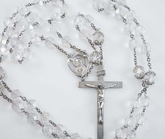 Vintage AFCO Sterling Silver Crystal Rosary Beads, 23 Inches