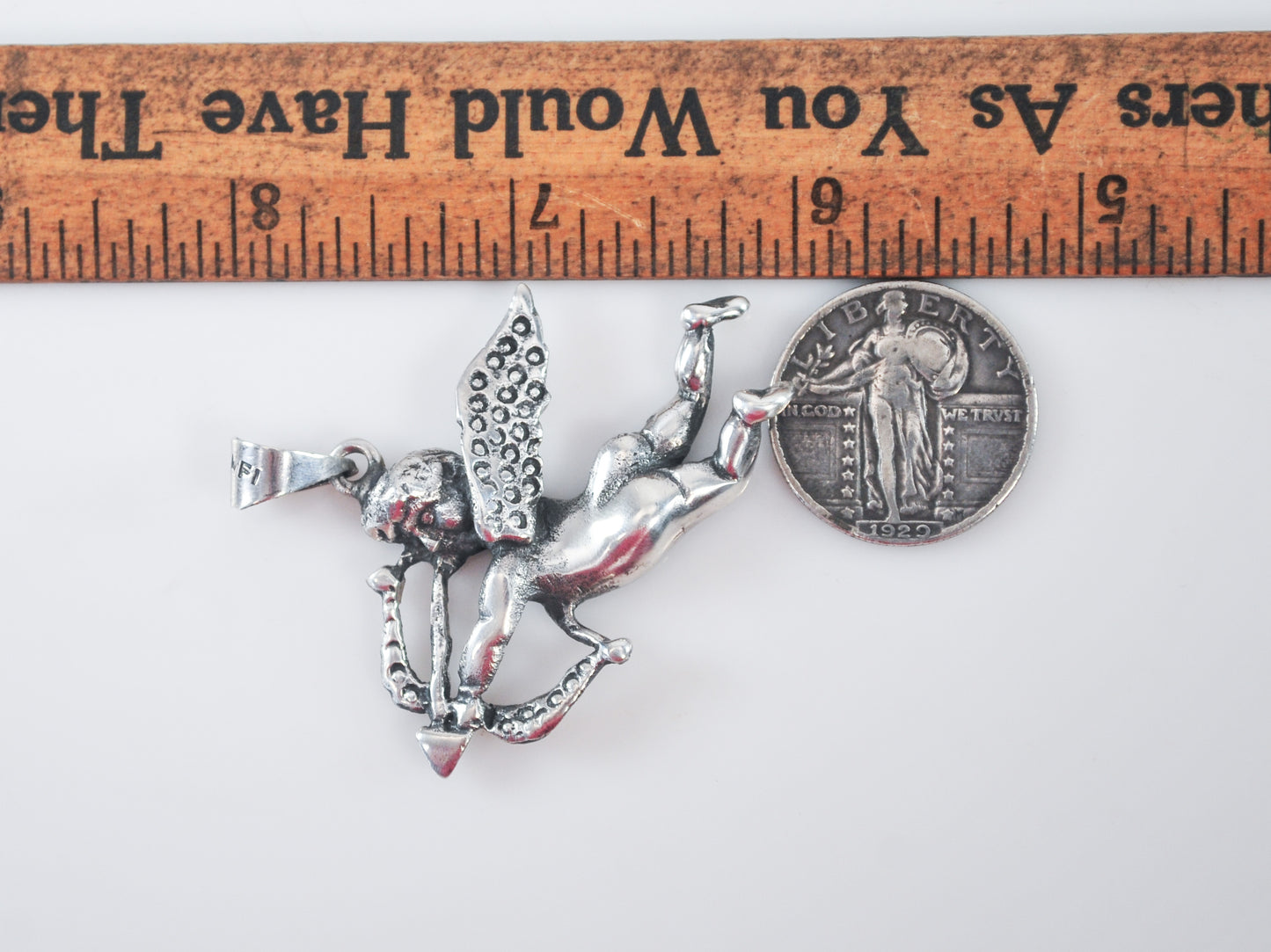 Vintage Cupid with Bow and Arrow Pendant Sterling Silver