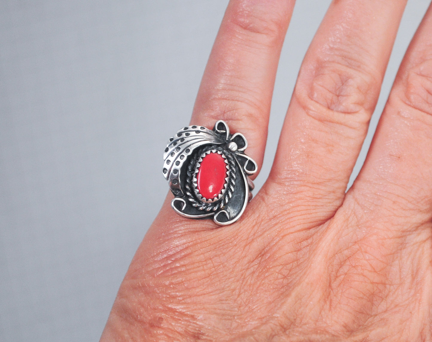 Vintage Navajo Sterling Silver Coral Ring