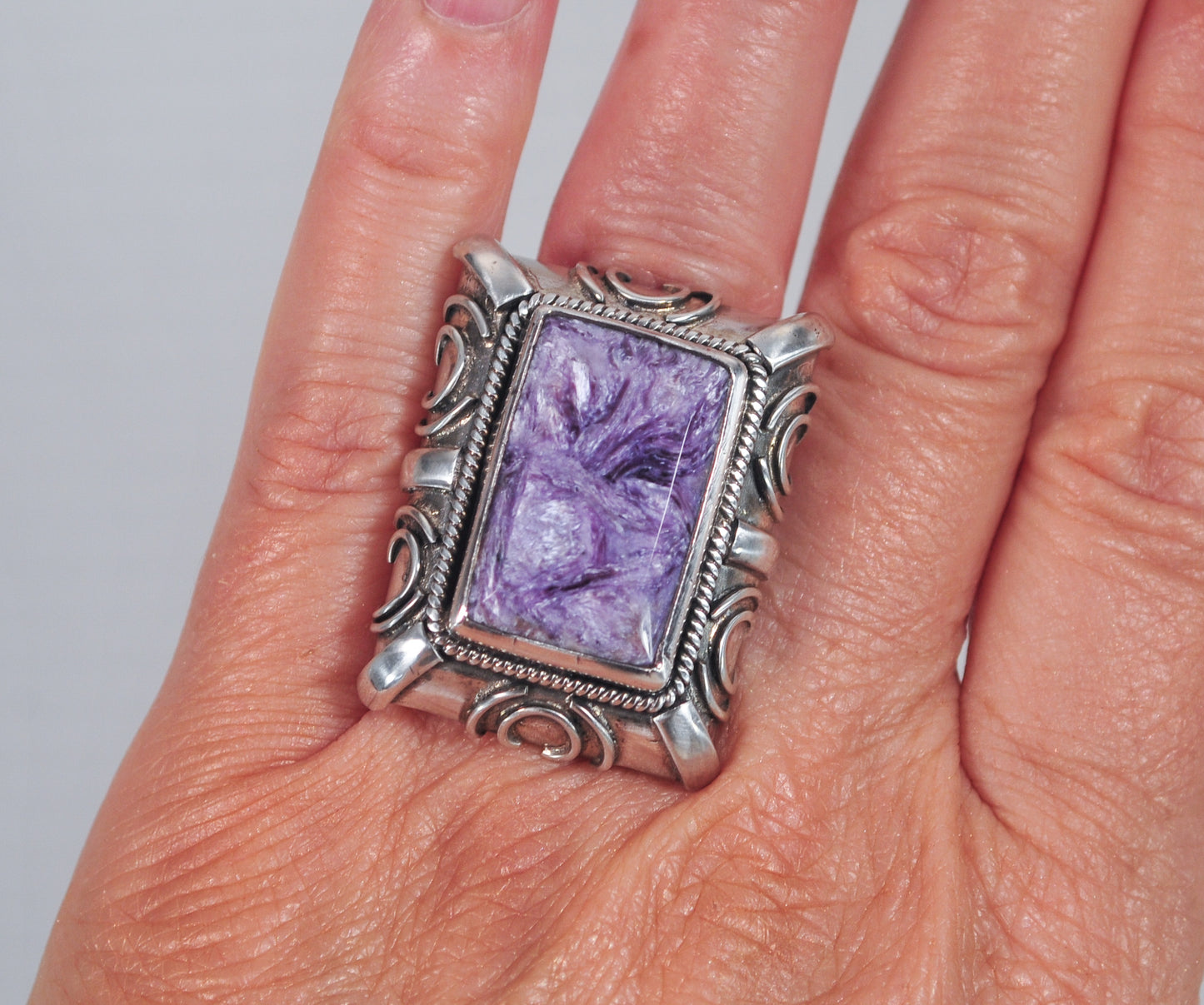 HEAVY Native American Signed 925 Sterling Silver Charoite Ring