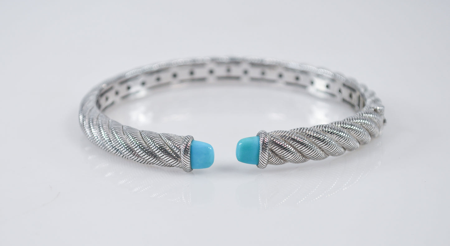 Judith Ripka Sterling Silver Turquoise Hinged Bangle Bracelet