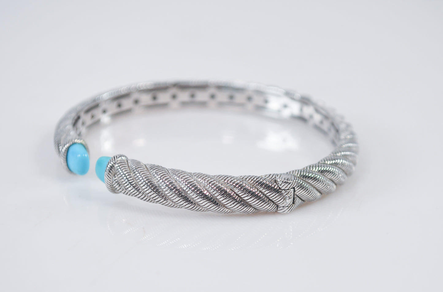 Judith Ripka Sterling Silver Turquoise Hinged Bangle Bracelet