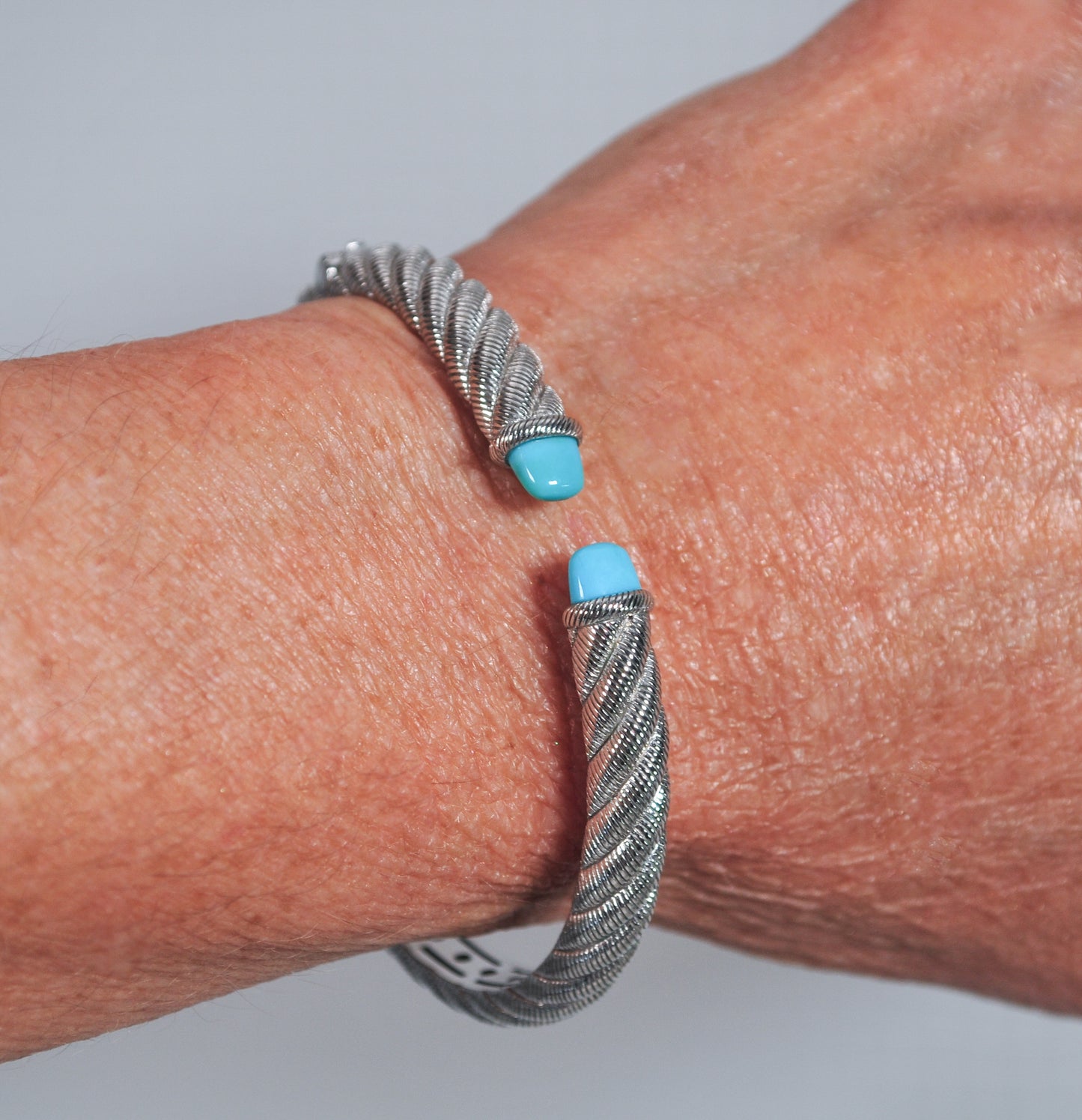 Judith Ripka Sterling Silver Turquoise Hinged Bangle Bracelet