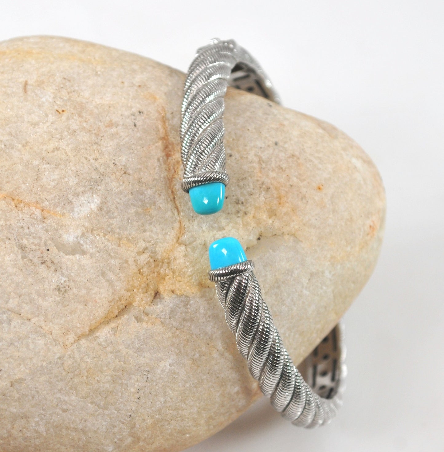 Judith Ripka Sterling Silver Turquoise Hinged Bangle Bracelet