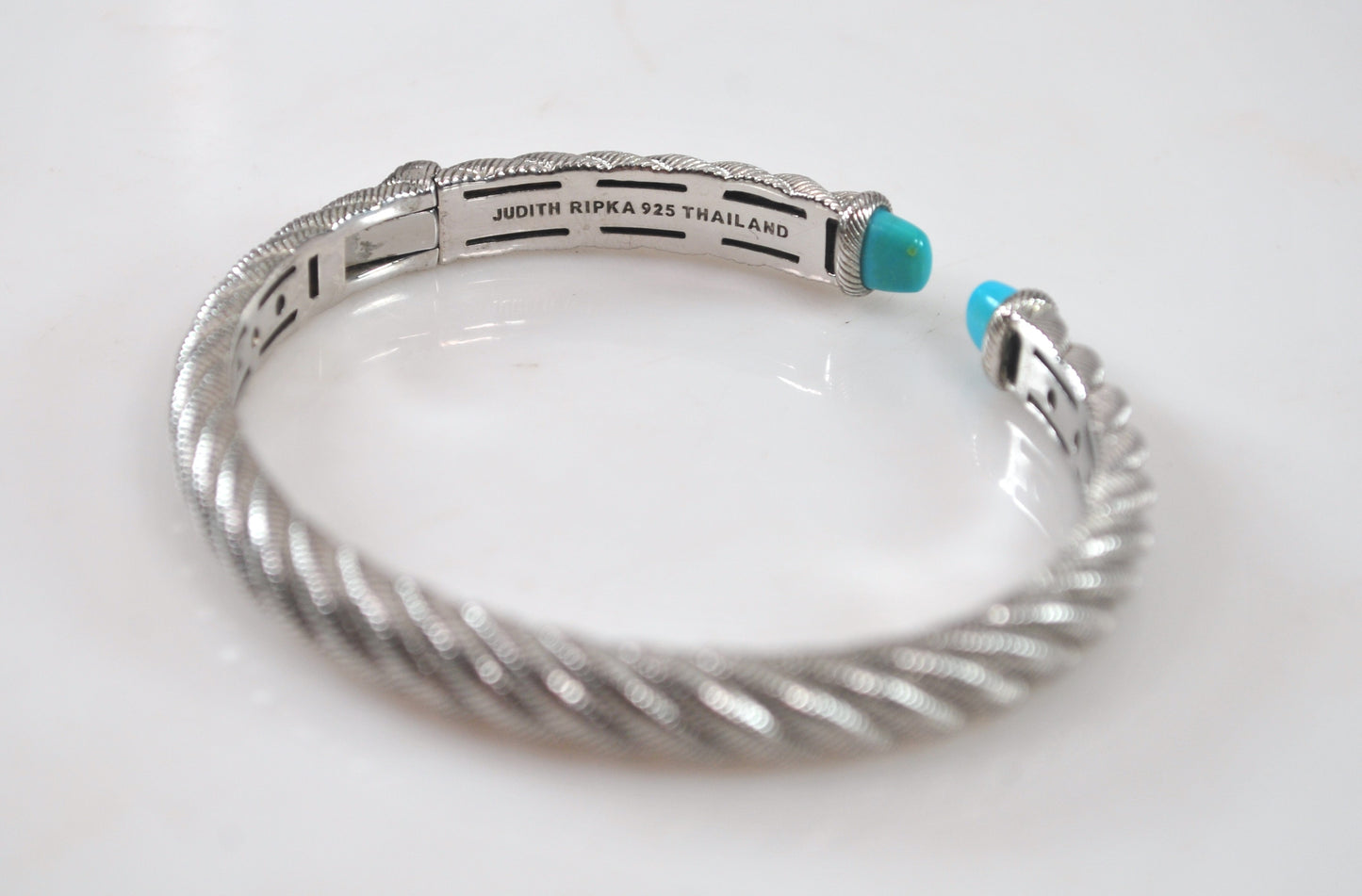 Judith Ripka Sterling Silver Turquoise Hinged Bangle Bracelet