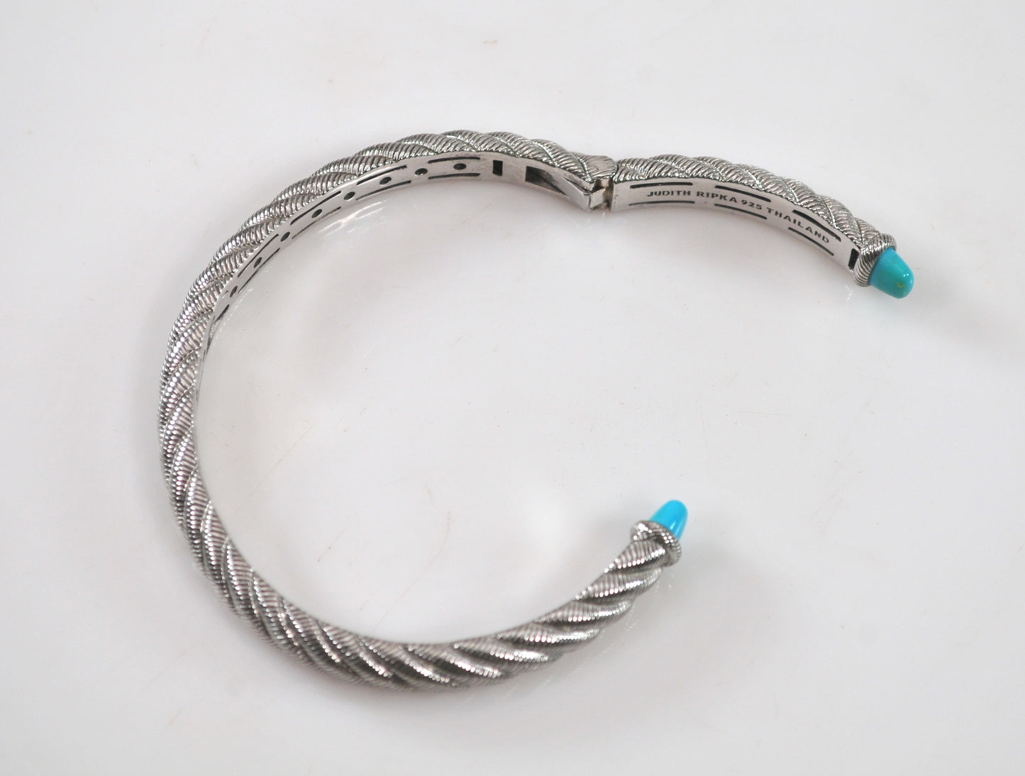 Judith Ripka Sterling Silver Turquoise Hinged Bangle Bracelet
