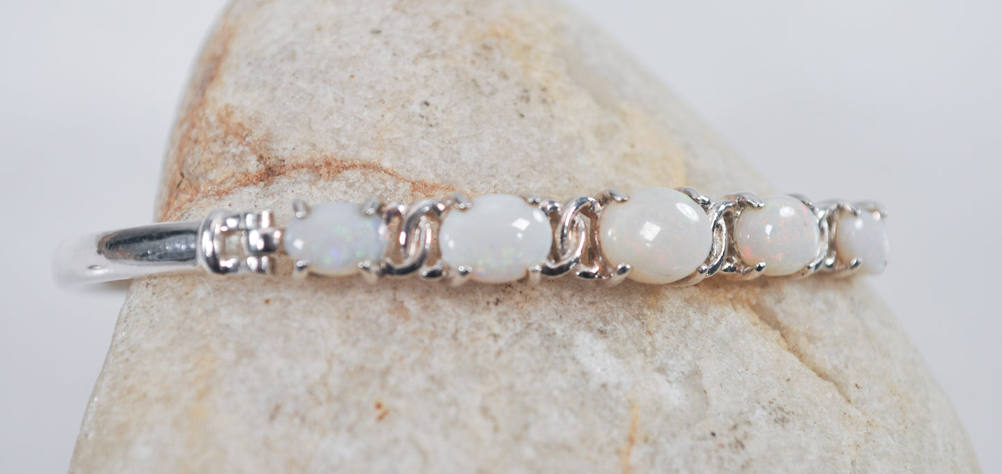 Sterling Silver Natural Opal Hook Bangle Bracelet