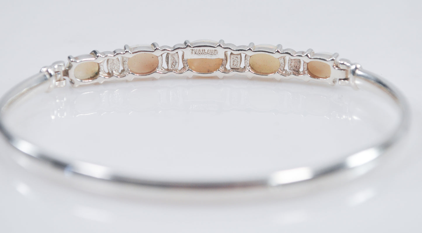 Sterling Silver Natural Opal Hook Bangle Bracelet