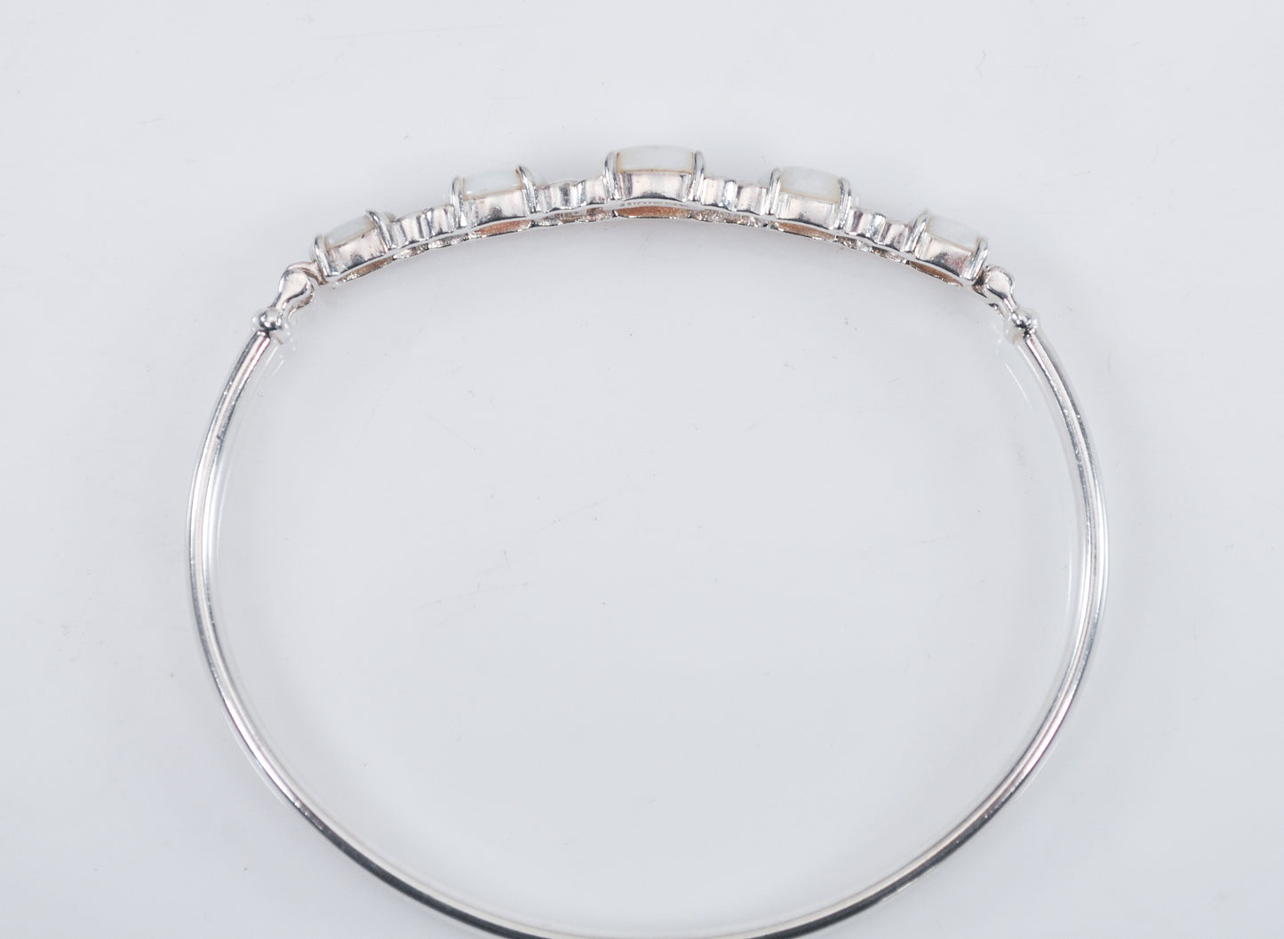 Sterling Silver Natural Opal Hook Bangle Bracelet