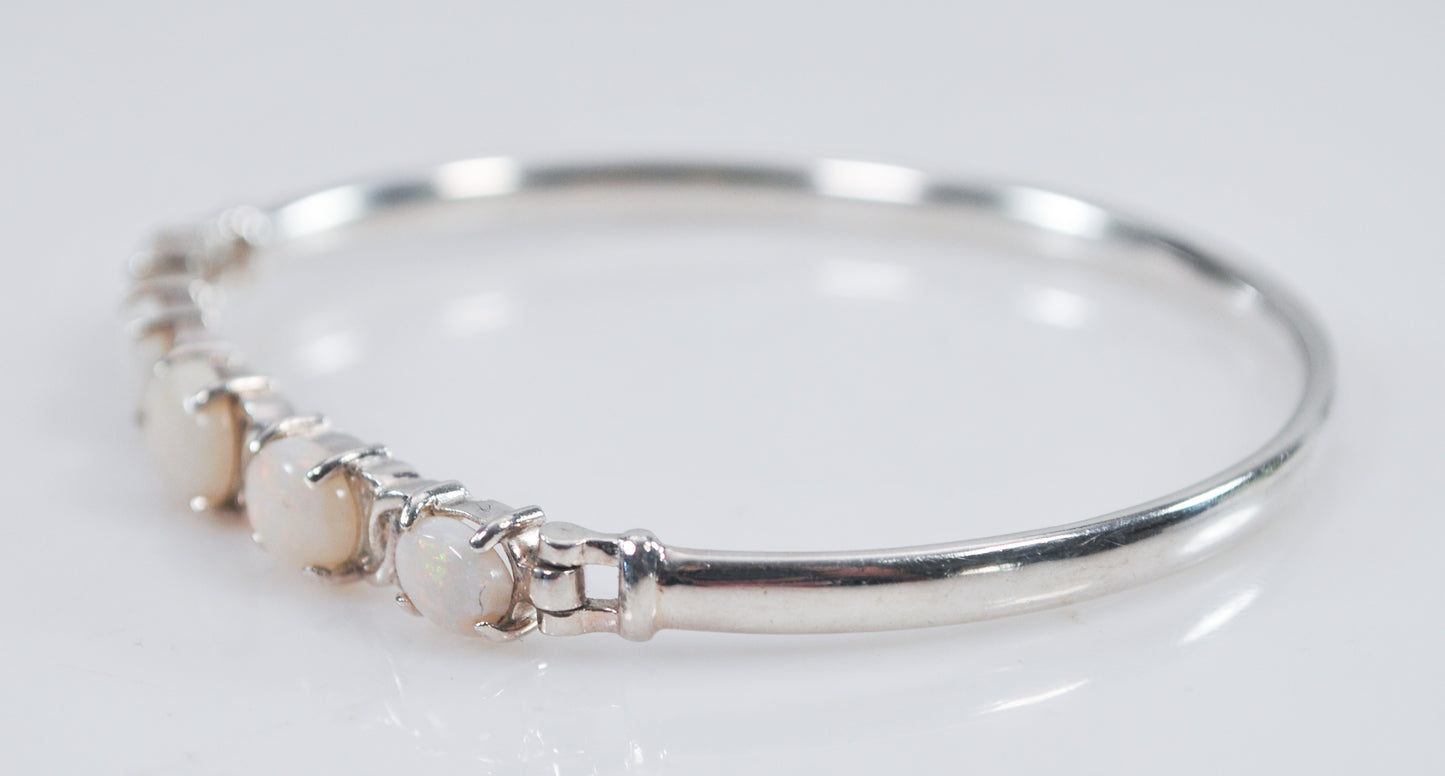 Sterling Silver Natural Opal Hook Bangle Bracelet