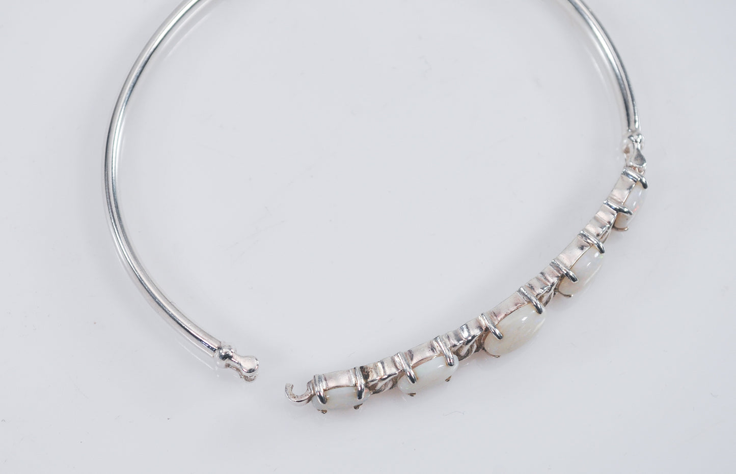 Sterling Silver Natural Opal Hook Bangle Bracelet