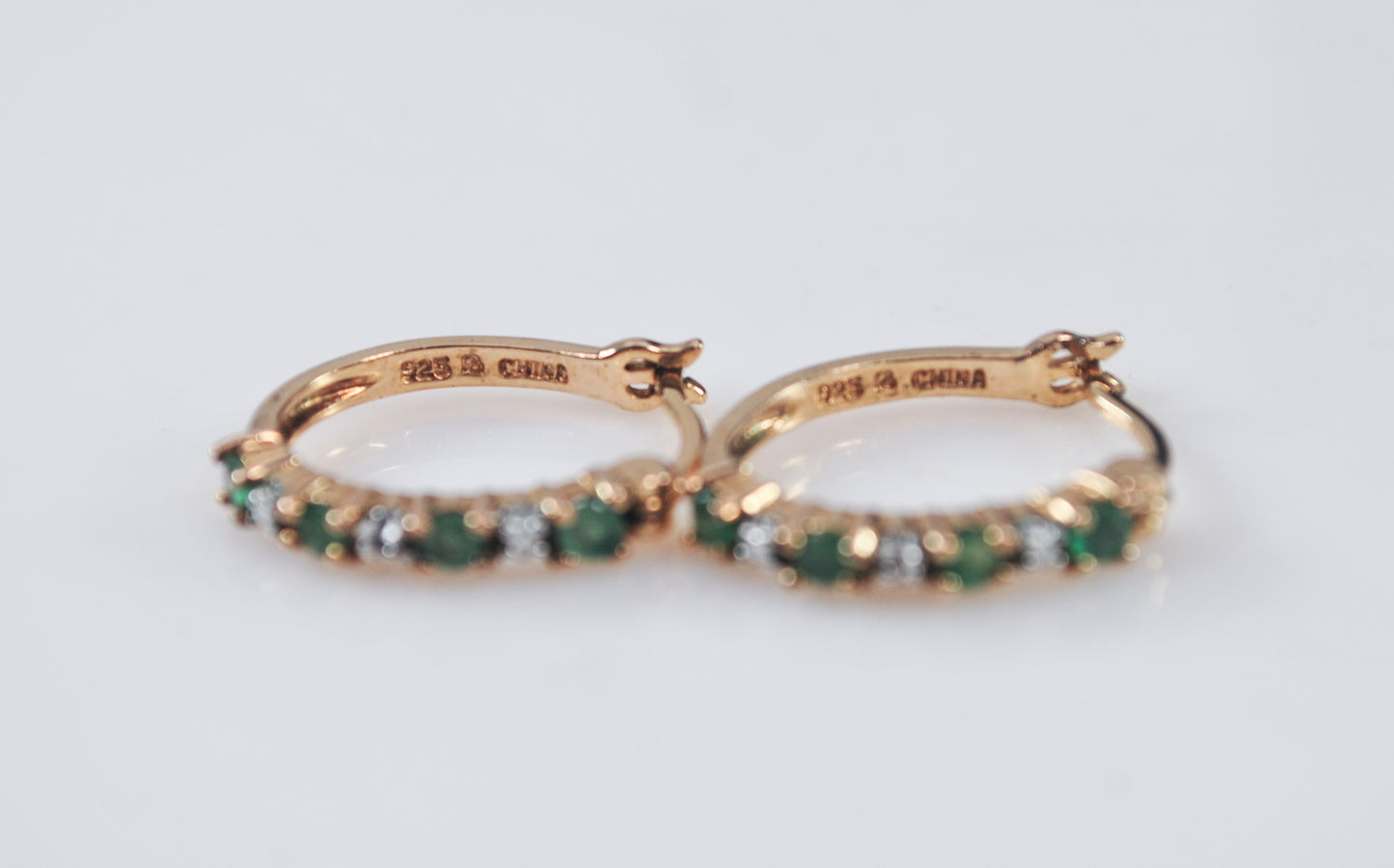 Designer Gold over Sterling Emerald Diamond Hoop Earrings