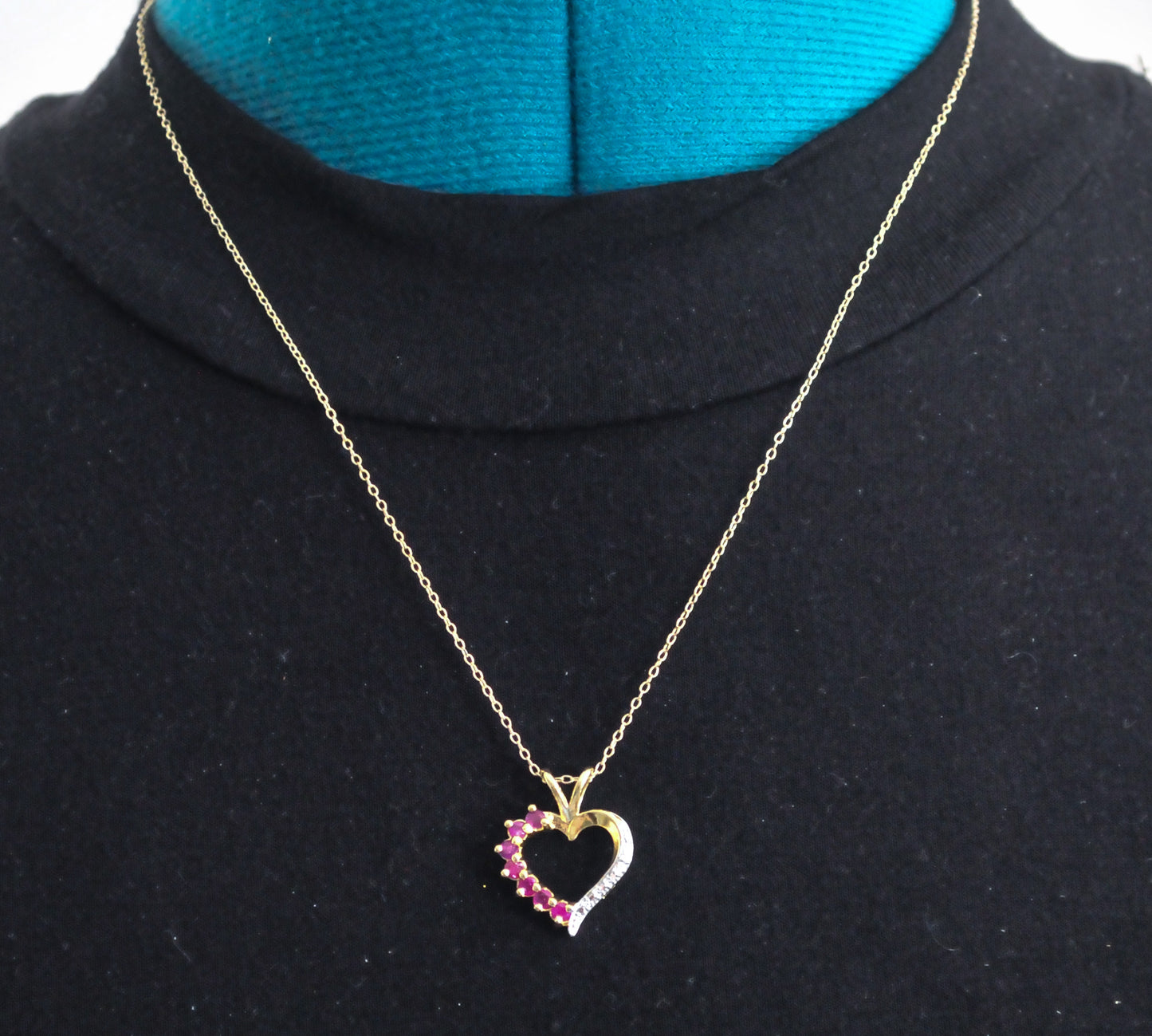 Designer Gold over Sterling Silver Ruby Diamond Heart Pendant Necklace