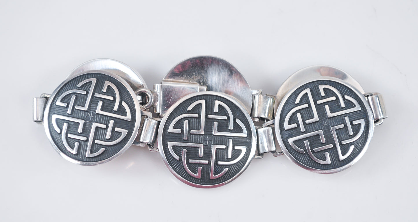 Heavy Sterling Silver Celtic Knot Panel Bracelet