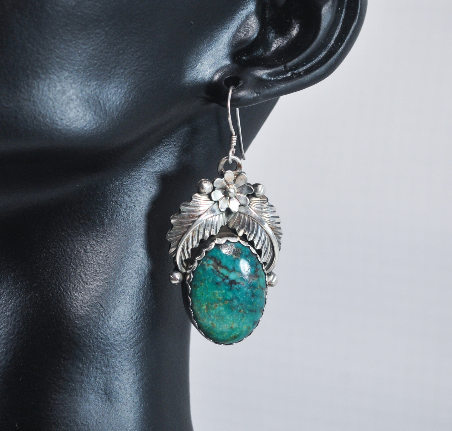 Vintage Signed Navajo Sterling Silver Turquoise Earrings