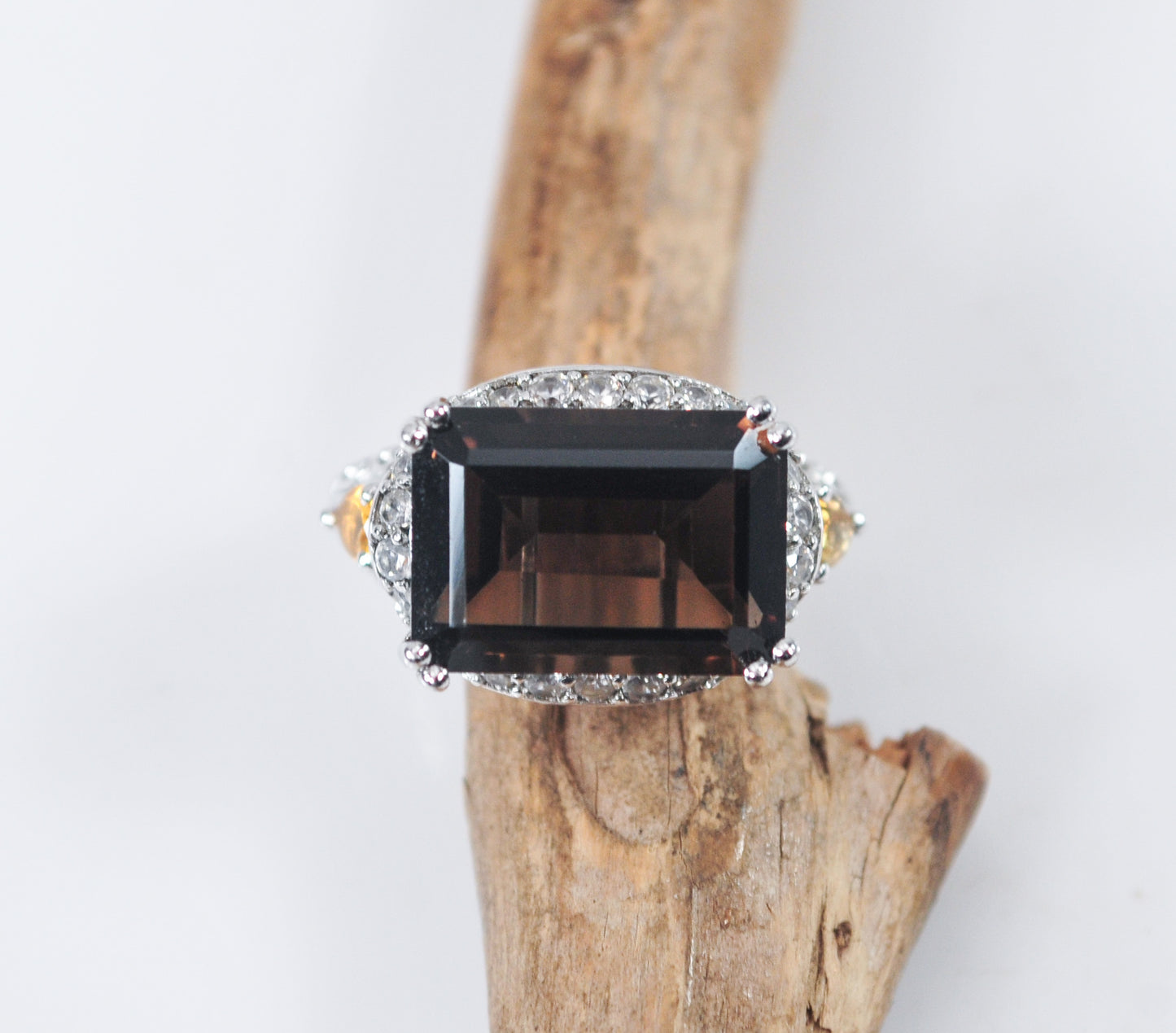Signed 925 Sterling Silver Smoky Quartz Ring