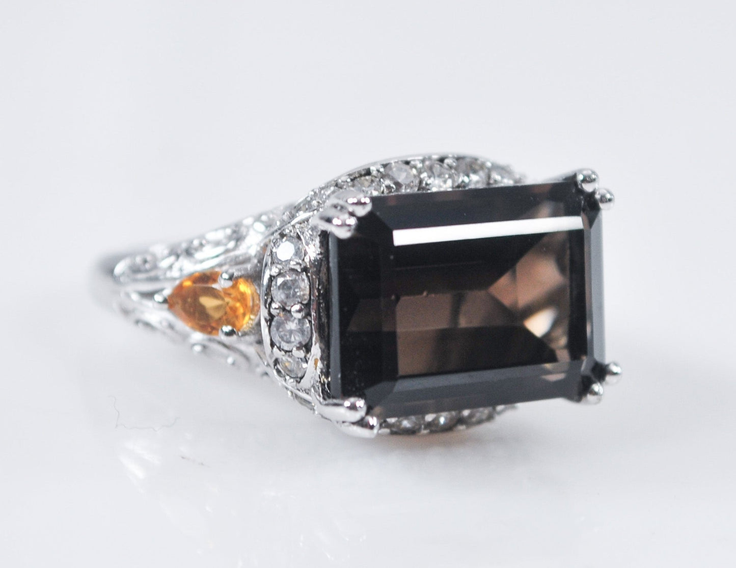 Signed 925 Sterling Silver Smoky Quartz Ring