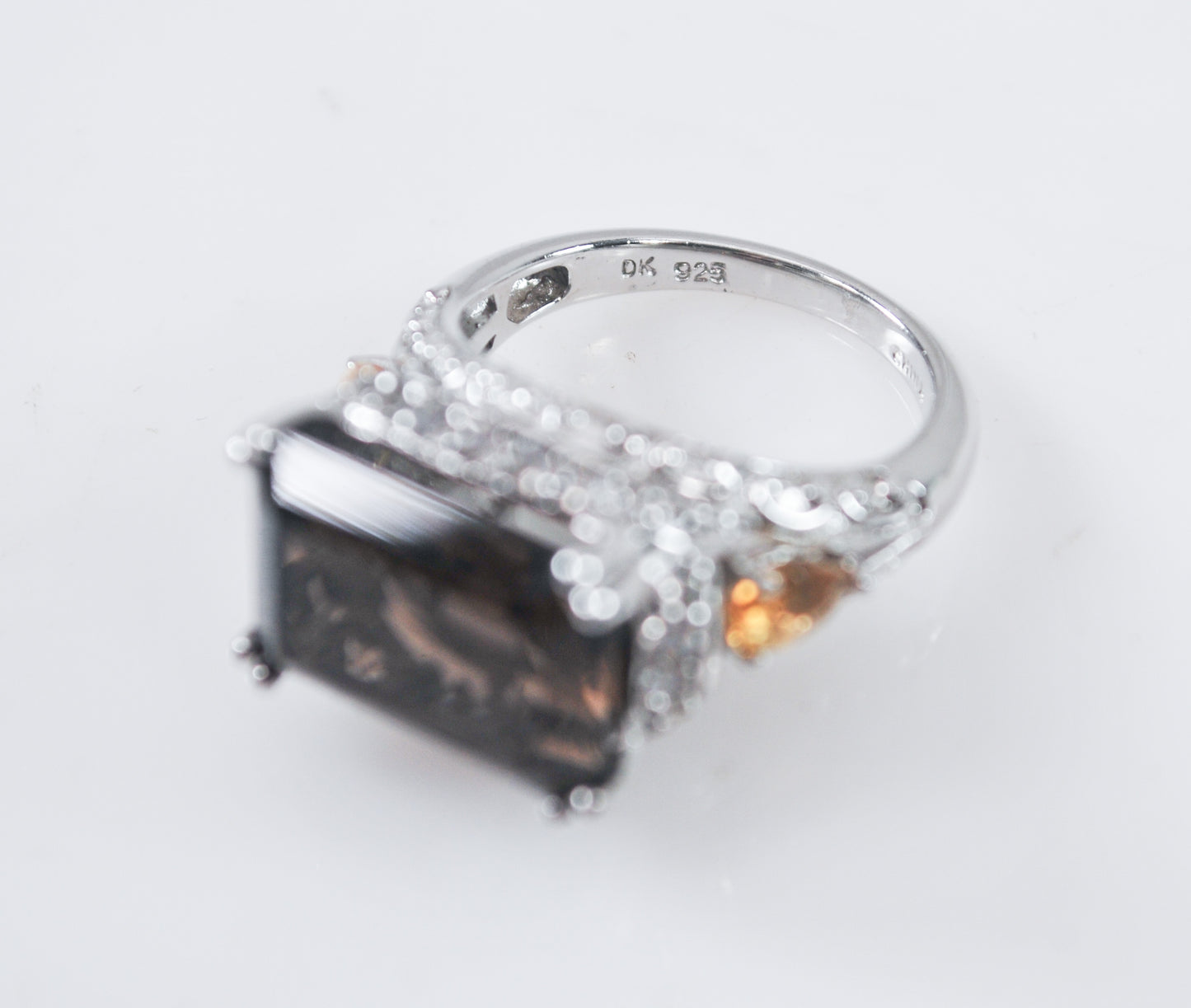 Signed 925 Sterling Silver Smoky Quartz Ring