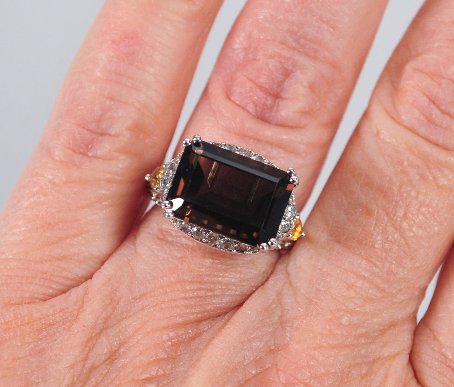 Signed 925 Sterling Silver Smoky Quartz Ring