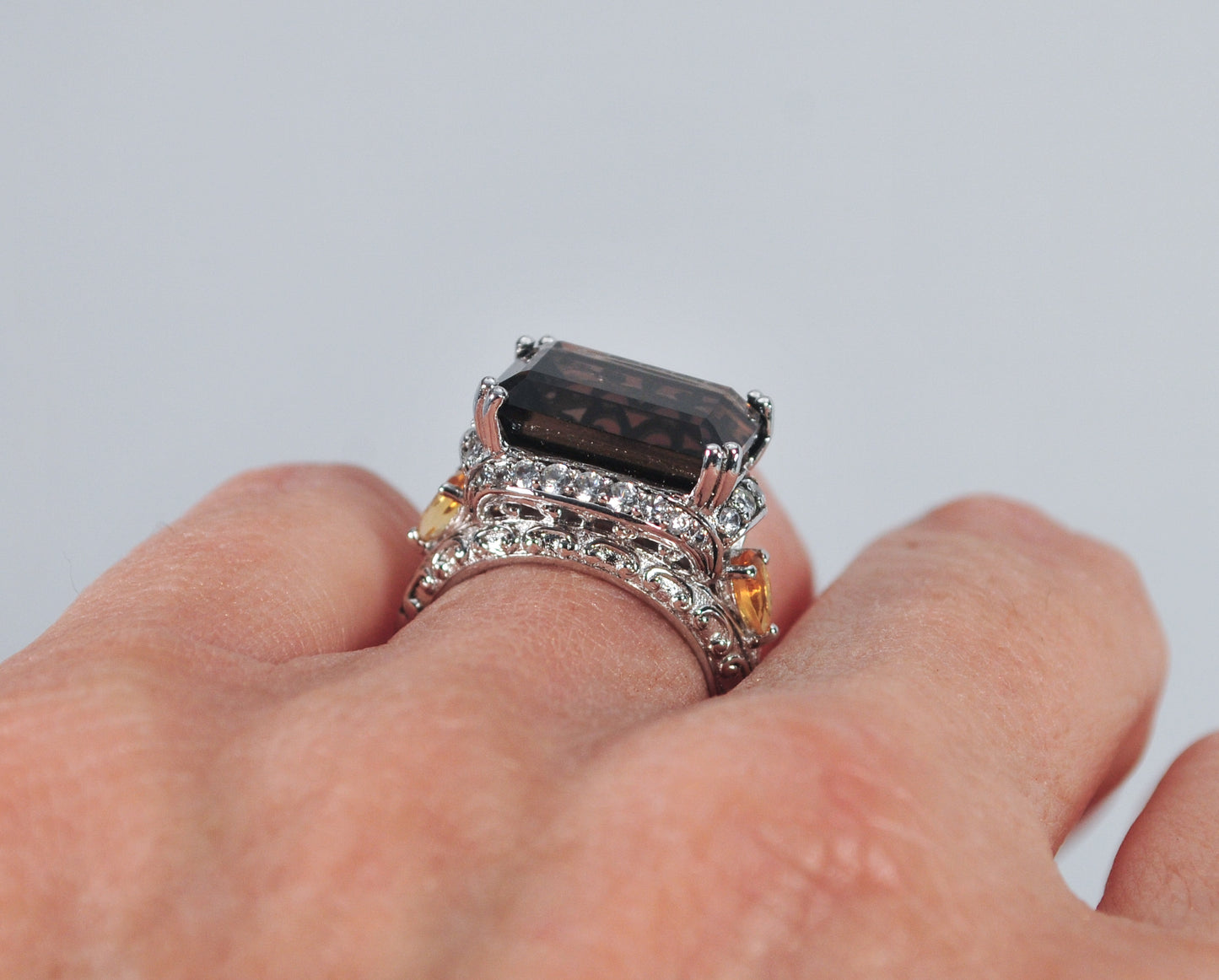Signed 925 Sterling Silver Smoky Quartz Ring