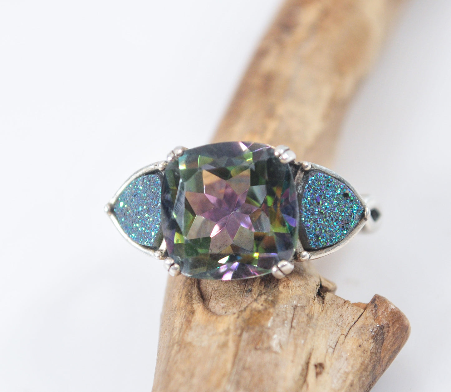 Mystic Topaz Druzy Sterling Silver Ring