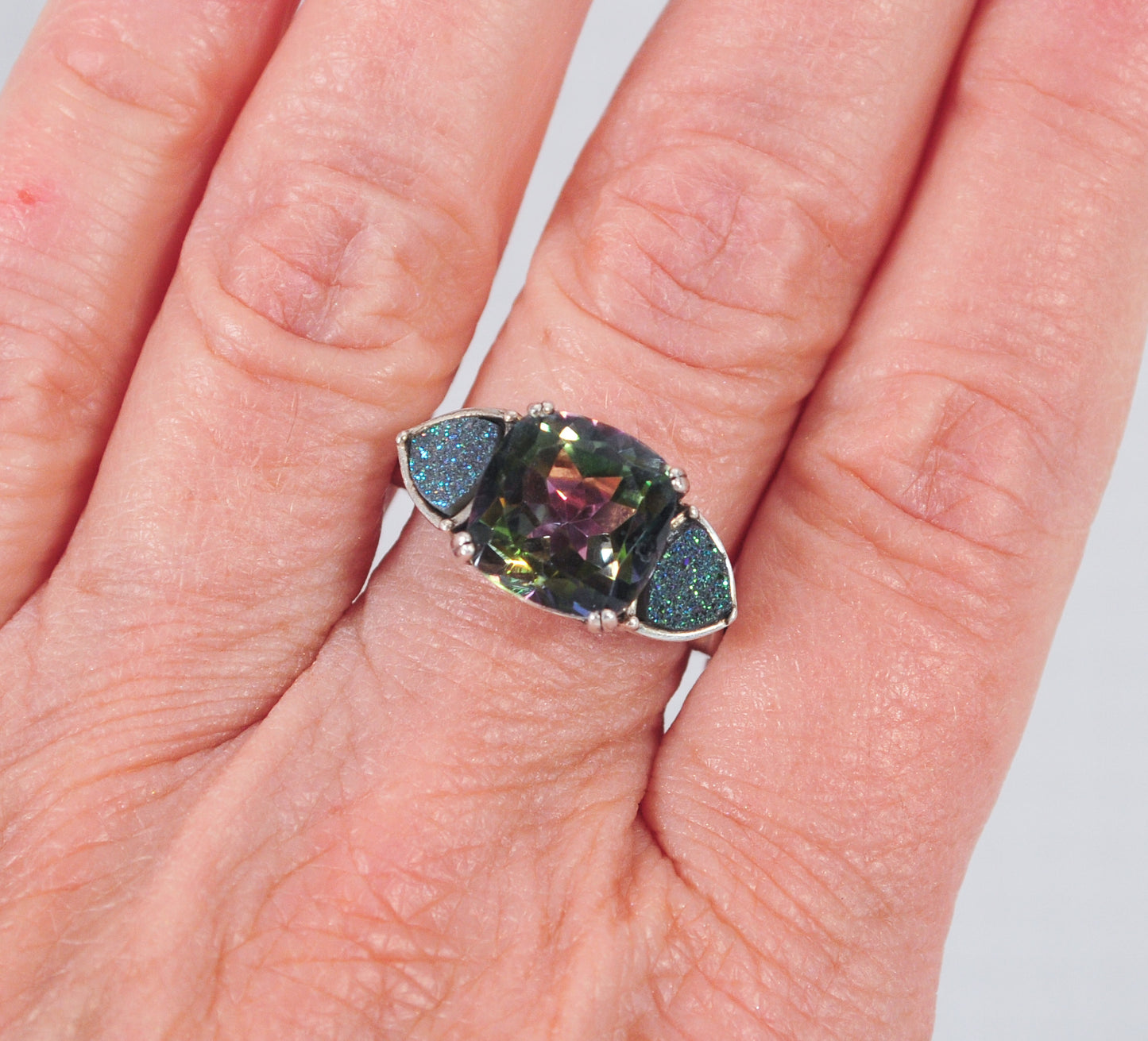 Mystic Topaz Druzy Sterling Silver Ring